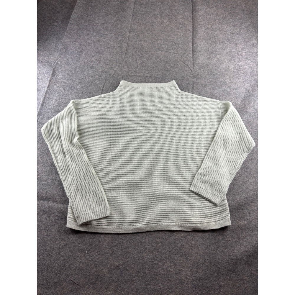 Eileen Fisher 100% Cashmere Waffle Knit Mock Neck Sweater Mint Womens Petite S/P